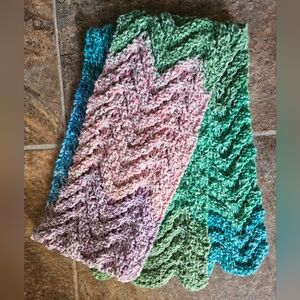 Multicolor Chevron Knit Scarf. Feather and Fan Knit Stitch Handmade
